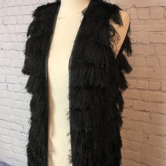 H&M Divided Womens Black Fringe Open Front Vest - Picture 2 of 5